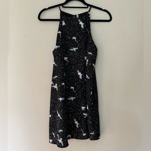 GUC fab'rik Black Mini Dress with Colorful Bird Print